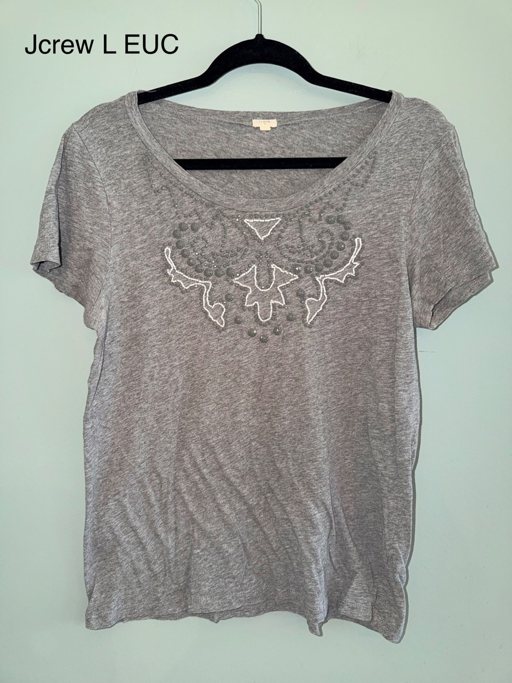 J. Crew Gray Embellished Scoop-Neck Short Sleeve Tee